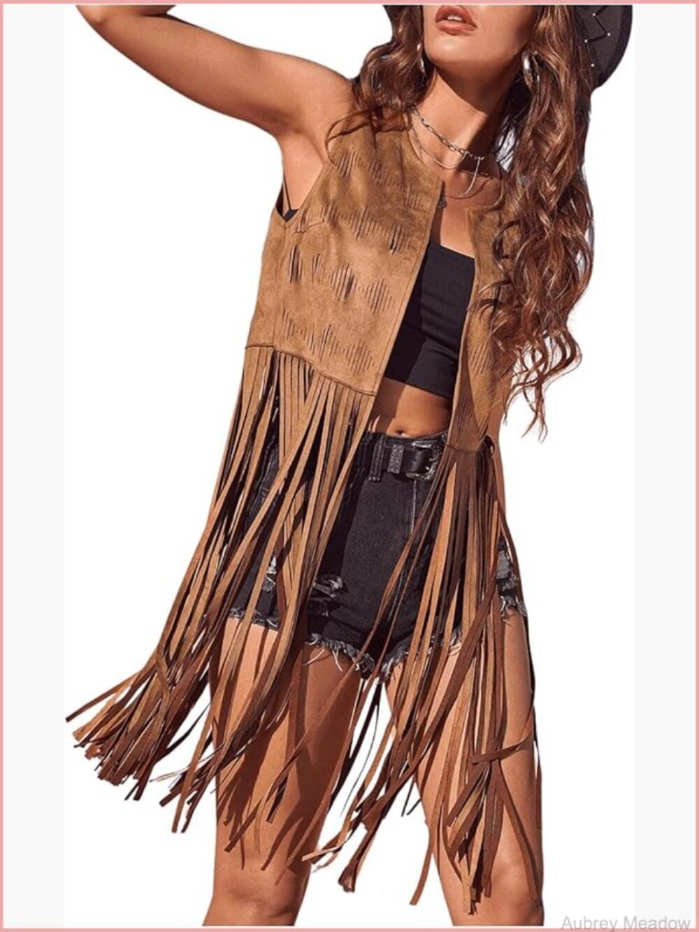 70s Hippie Faux Suede Fringe Vest Sleeveless Tassel Jacket Cardigan - Picture 1 of 6